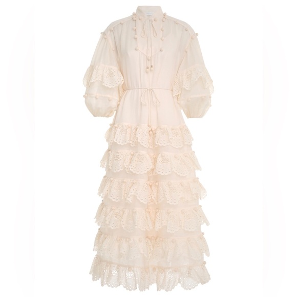 Zimmermann Cream Ruffled Tiered Sundress with Bishop Sleeves - Picture 1 of 14